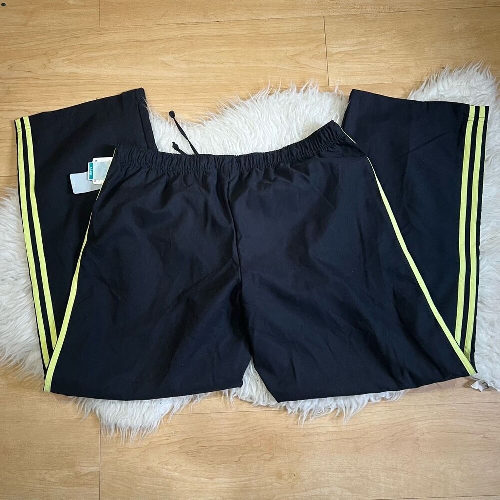 Y2K Adidas Black Neon Green Track Pants Nylon Elastic Size XL Climacool Rare - Picture 2 of 7